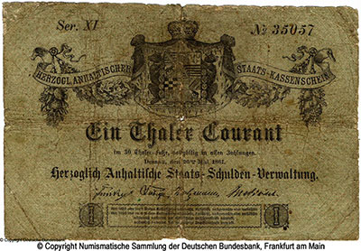Herzoglich Anhaltische Staatsschuldenverwaltung 1 Thaler 1861