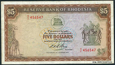 . Reserve Bank of Rhodesia. Banknotes 1970-1979.
