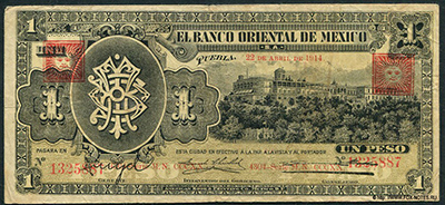 Banco Oriental de Mexico (Puebla) 1 peso 1914