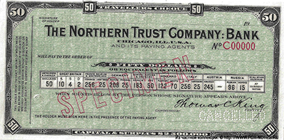The Norther Trast Company:Bank 50 Dollars SPECIMEN