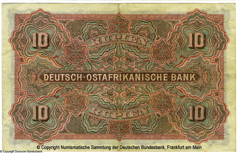 Die Deutsch-Ostafrikanische Bank. Banknote. 10 Rupien. 15. Juni 1905. 