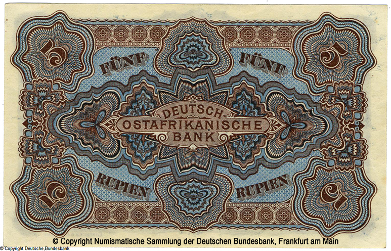 Die Deutsch-Ostafrikanische Bank. Banknote. 5 Rupien. 15. Juni 1905. 