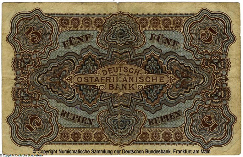 Die Deutsch-Ostafrikanische Bank. Banknote. 5 Rupien. 15. Juni 1905.