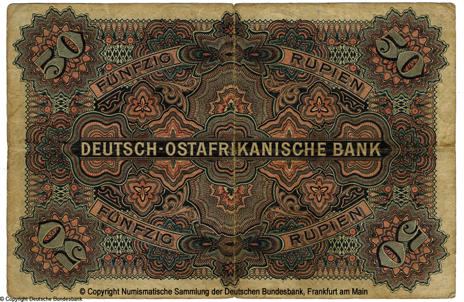 Die Deutsch-Ostafrikanische Bank. Banknote. 50 Rupien. 15. Juni 1905. 