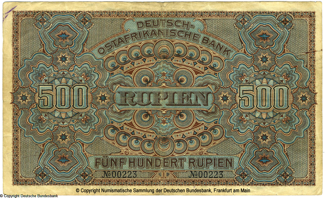 Die Deutsch-Ostafrikanische Bank. Banknote. 500 Rupien. 2. September 1912.