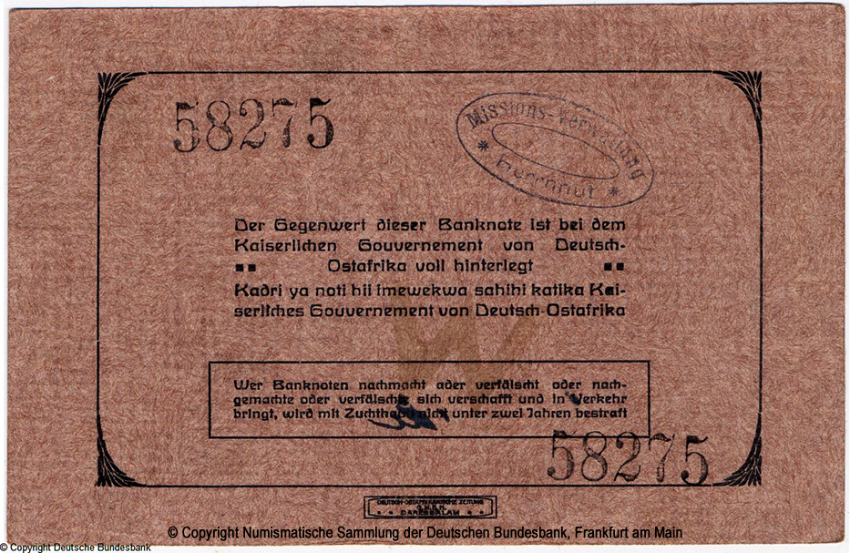 Deutsch-Ostafrikanische Bank. Interims-Banknote. 20 Rupien. 15. März 1915. Ro.906a 