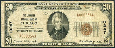 Lawndale National Bank of Chicago 20 dollars 1929
