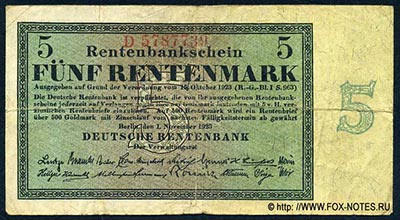 Deutschen Rentenbank. Rentenbankschein.  Rentenmark. 1. November 1923. 