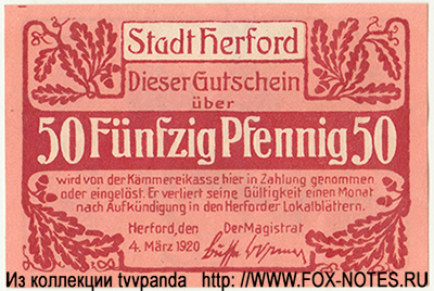 Stadt Herford 50 Pfennig 1920 NOTGELD