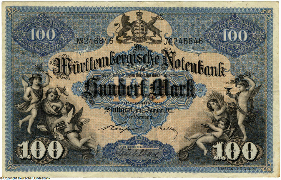 Württembergische Notenbank. Banknote. 100 Mark