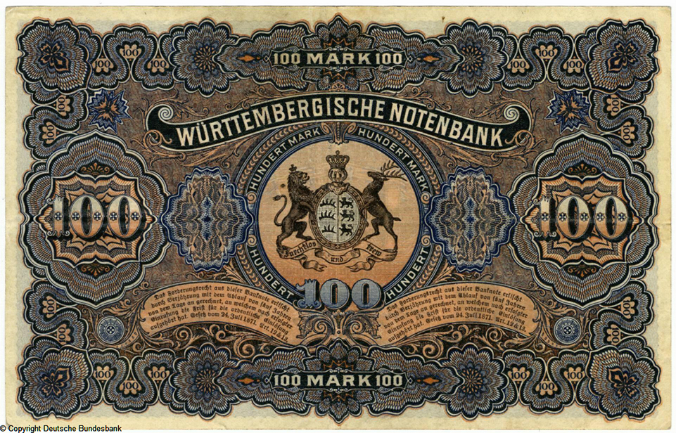 Württembergische Notenbank 100 Mark 1911 