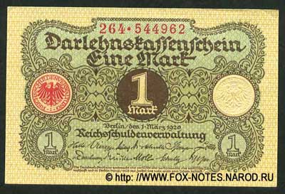 Darlehnskassenschein. 1 Mark. 1. März 1920.    