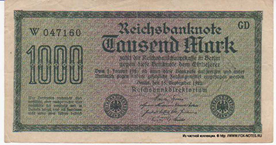 Reichsbanknote. Berlin den, 15. September 1922. 1000 
