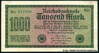 Reichsbanknote. 1000 Mark. 15. September 1922.  