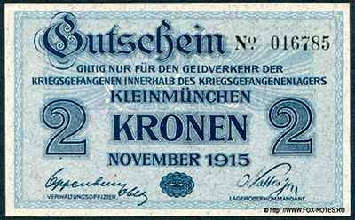 Kriegsgefangenenlager Kleinmünchen 2 Kronen 1915