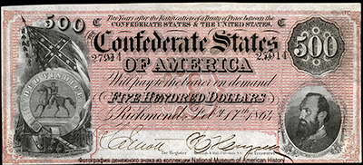 Confederate States of America 500 Dollars 1864