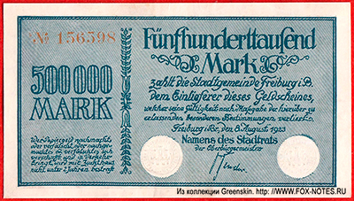 Freiburg im Breisgau 500000 Mark 1923. NOTGELD