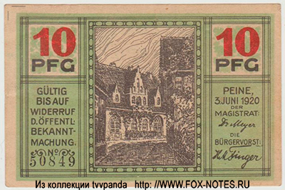 Notgeld der Stadt Peine. 10 Pfennig 1920.