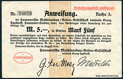 Hannoversche Maschinen Actien Gesellschaft, HANOMAG 5 Mark 1914