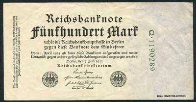 Reichsbanknote. 500 Mark. 7. Juli 1922. ( 2) Deutsches Reich