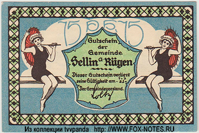 Gutschein der Gemeinde Sellin a. Rügen. 75 Pfennig 1922.