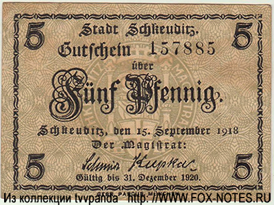 Stadt Schkeuditz 5 Pfennig 1918. NOTGELD НОТГЕЛЬД