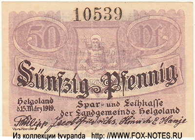 Spar- und Leihkasse der Landgemeinde Helgoland 50 Pfennig 1919 NOTGELD