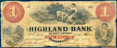 Higland Bank of New Jersey 1 Dollar 1858