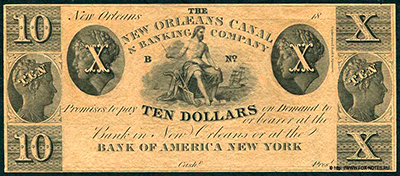 New Orleans Canal Banking Company 10 Dollars BANKNOTE