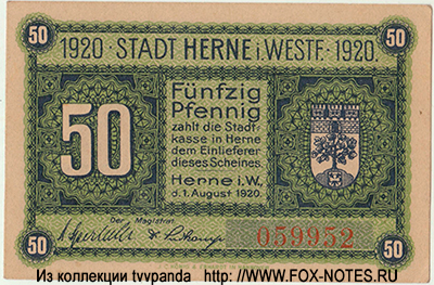 Stadt Herne 50 pfennig 1920 NOTGELD
