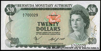 Bermuda Monetary Authority 20 Dollars 1984 