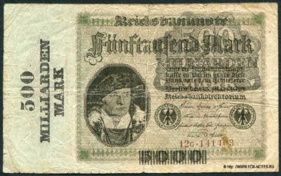 Reichsbank. Reichsbanknote. 500 Milliarden Mark. 20. Oktober 1923.