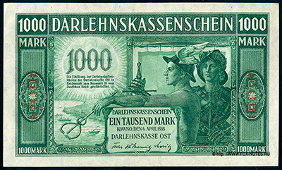 Darlehnskasse OST Darlehnskassenschein 1000 Mark 1918.
