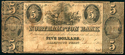 Northampton Bank  5 Dollars 1844