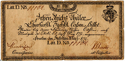 Churfürstlich-Sächsische Cassen 10  Reichsthaler 1772