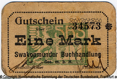  Deutsch-Südwestafrika 1 Mark Swakopmunder Buchhandlung Ges. m.b.H.