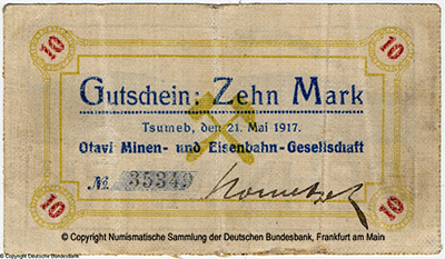 Otavi Minen- und Eisenbahn-Gesellschaft  10  Mark 1917