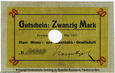 Otavi Minen- und Eisenbahn-Gesellschaft  20  Mark 1917