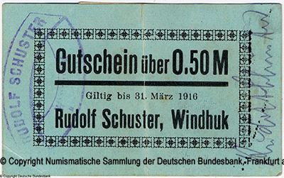 Rudolf Schuster / Windhuk 50 Pfennig 1916
