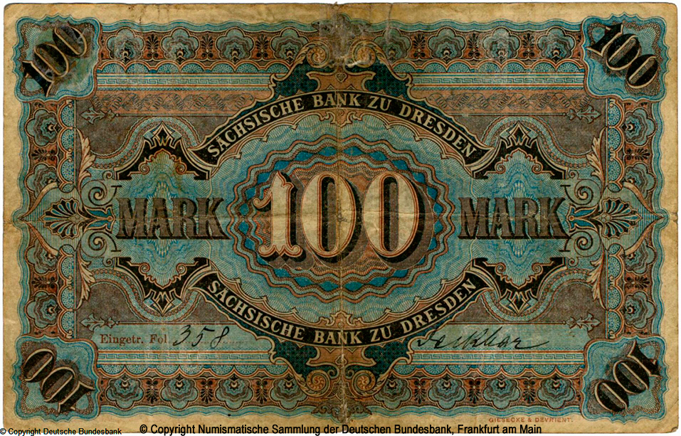 Sächsischen Bank zu Dresden 100 Mark 1911