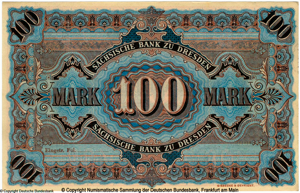 Sächsischen Bank zu Dresden 100 Mark 1911 Litt K. Ser. IX. 