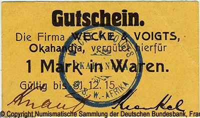 Wecke & Voigts Gutschein. 1 Mark in Waren
