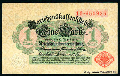 Darlehenskassenschein. 1 Mark. 5. August 1914. Deutsches Reich