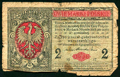 Bilet Krajowej Polskiej Kasy Pożyczkowej. 2 marki polskie 1917.