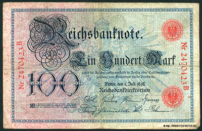 Reichsbanknote. 100 Mark. 1. Juli 1898.