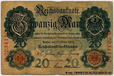 Reichsbanknote. 20 Mark. 10. März 1906. Ro.24b