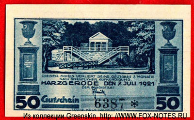Stadt Harzgerode 50 Pfennig 1921 Notgeld