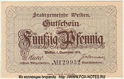 Stadtgemeinde Weiden 50 Pfennig 1918 Notgeld