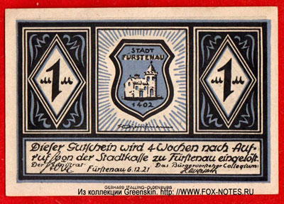 Stadtkasse Fürstenau 1 Mark 1921 NOTGELD