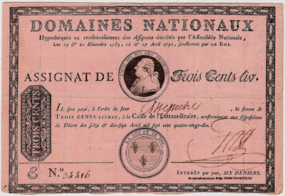 Domaines Nationaux - Assignats 300 Livres 1789